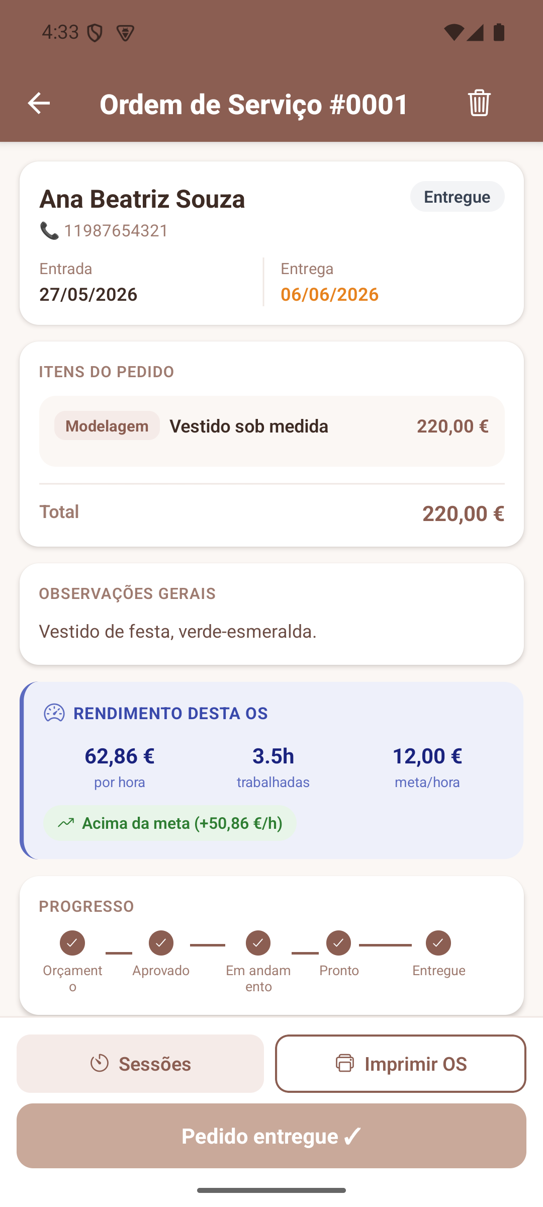 Detalhe da Ordem de Serviço