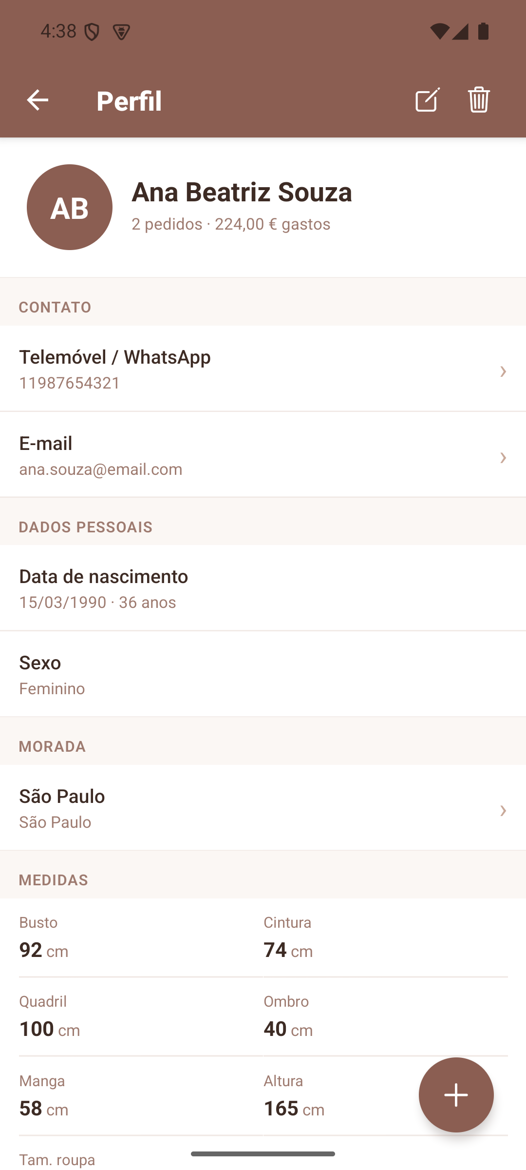 Ficha da Cliente