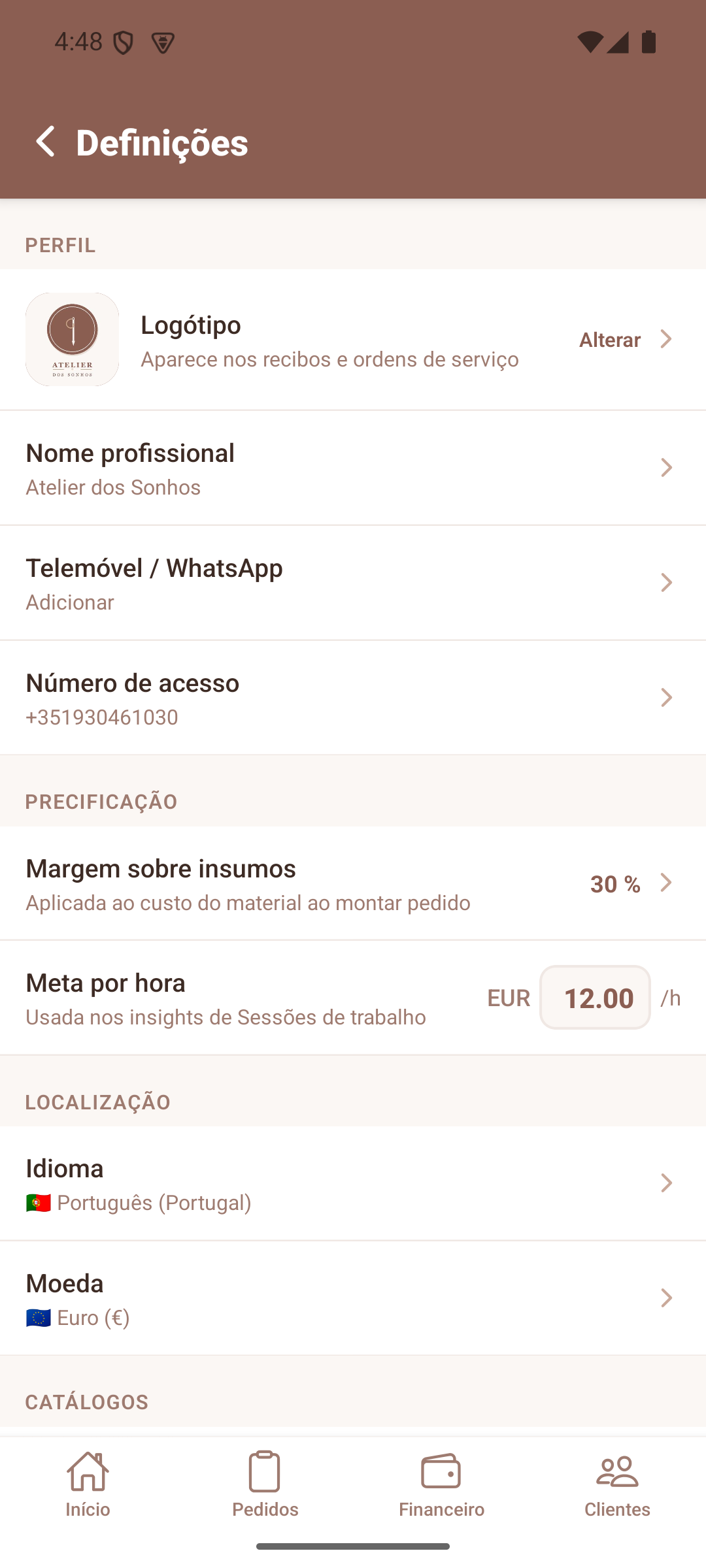 Definições do Atelier